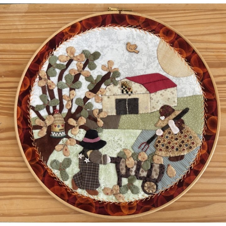 🧵 Tableau textile Sun Bonnet – Scène champêtre et poétique